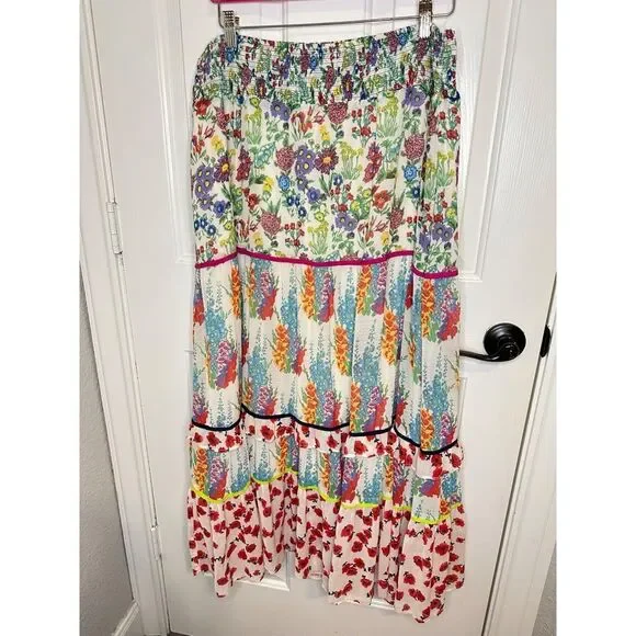 Anthropologie Lorraine Faaria  Mixed Media Tiered Maxi Skirt XL *FLAWED* Cottage - Picture 2 of 10